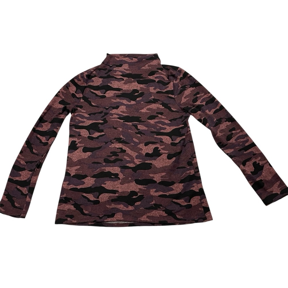 Cranberry Camo Long Sleeve Mock Neck Top, L
